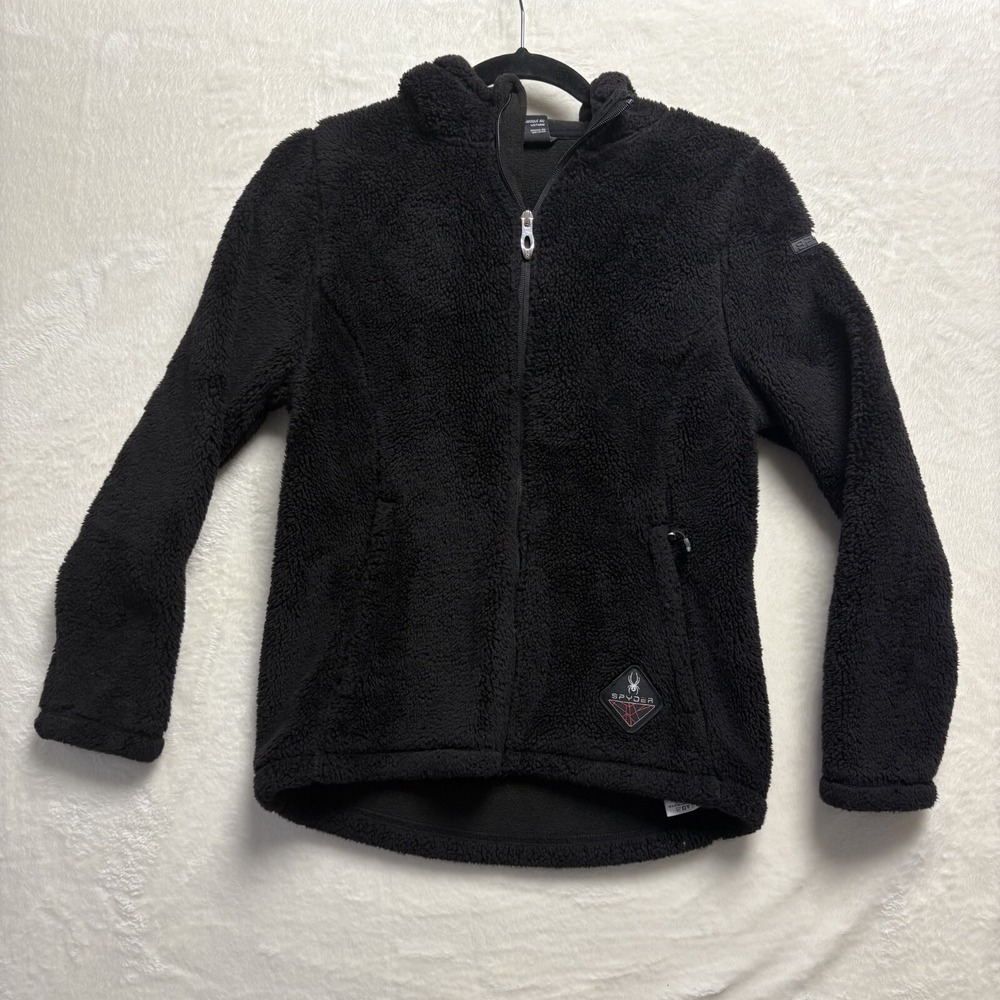 Spyder Fleece Hoodie Women Small Black Excellent Full Zip Sherpa Jacket SPFD8235